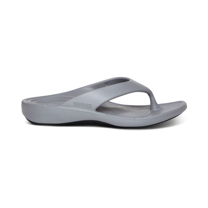 Aetrex Womens Maui Orthotic Flips Flip Flops Matte Grey - VAAtsQiR5